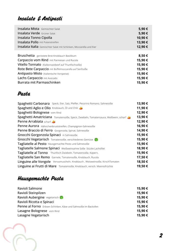 Due_Cuori_Die_Speisekarte Insalata Pasta_2